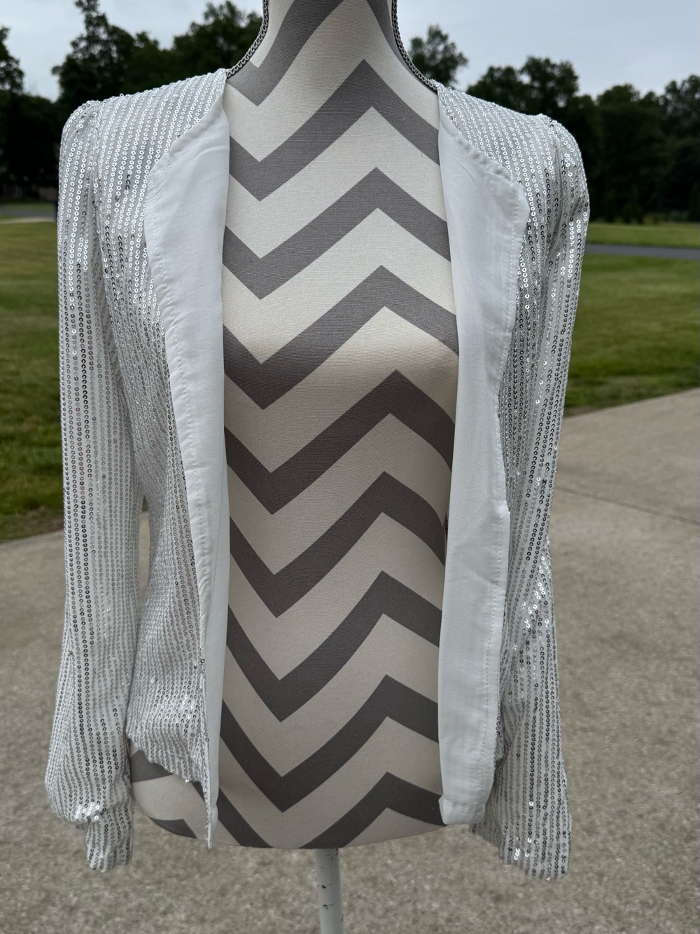 Sequin Open-Front Blazer Jacket in Silver